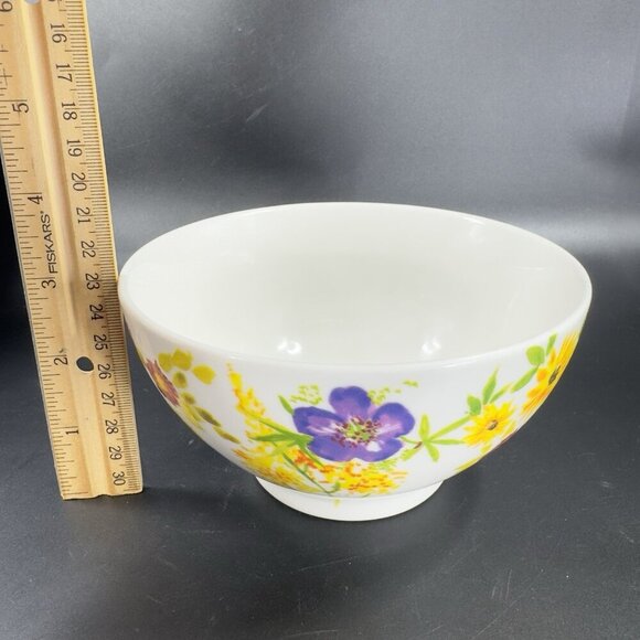 ANTHROPOLOGIE Ceramic Deep Dish Bowl Set 2 Dishes Bowls Flower Multicolor Pair - Picture 4 of 16